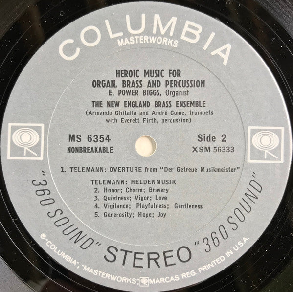 E. Power Biggs, New England Brass Ensemble : Heroic Music For Organ, Brass And Percussion (LP, Album)