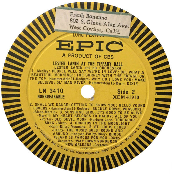 Lester Lanin And His Orchestra : At The Tiffany Ball (LP)