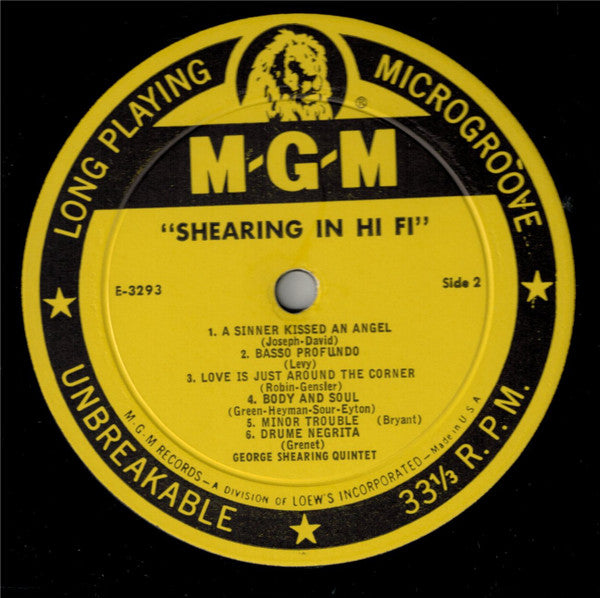 The George Shearing Quintet : Shearing In Hi Fi (LP, Album, Mono)
