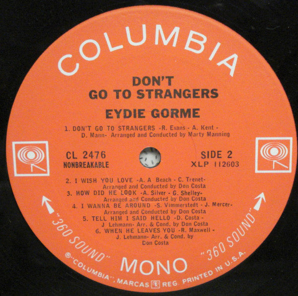 Eydie Gormé : Don't Go To Strangers (LP, Album, Mono)