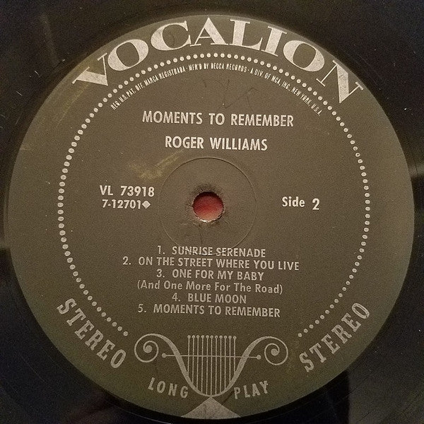Roger Williams (2) : Moments To Remember (LP)