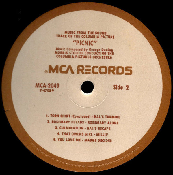 George Duning / Morris Stoloff Conducting The Columbia Pictures Orchestra : Music From The Sound Track Of The Columbia Picture "Picnic" (LP, Album, RE)