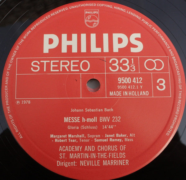 Johann Sebastian Bach, Margaret Marshall, Janet Baker, Robert Tear, Samuel Ramey, Chorus Of St Martin In The Fields & The Academy Of St. Martin-in-the-Fields, Sir Neville Marriner : Messe H-Moll = Mass In B Minor = Messe En Si Mineur (3xLP, Album + Box)