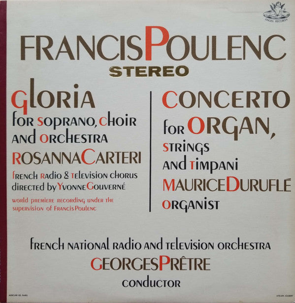 Francis Poulenc, Orchestre National De France : Gloria / Concerto For Organ, Strings And Timpani (LP)