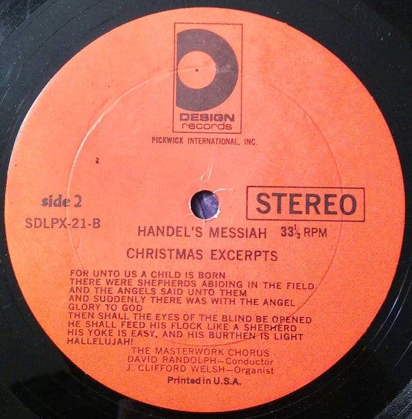 Georg Friedrich Händel, The Masterwork Chorus, J. Clifford Welsh, David Randolph (2) : Christmas Excerpts Of The Messiah (LP, Album)