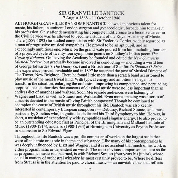 Granville Bantock - Royal Philharmonic Orchestra, Vernon Handley : Hebridean Symphony / Celtic Symphony / The Witch Of Atlas / The Sea Reivers (CD, RP)