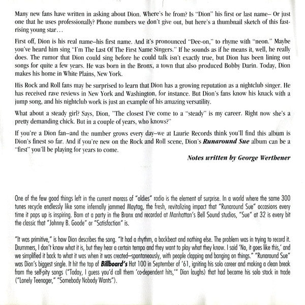 Dion (3) : Runaround Sue (CD, Album, RE)