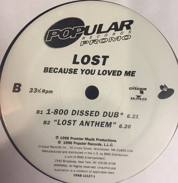 Lost (2) : Because You Loved Me (12", Promo)