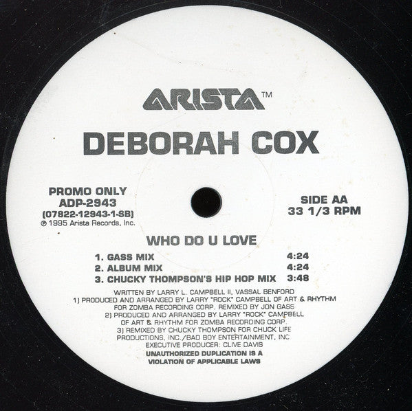 Deborah Cox : Who Do U Love (12", Promo)