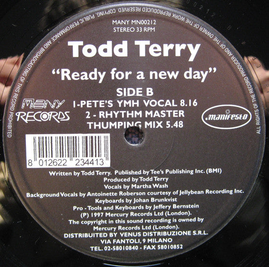 Todd Terry : Ready For A New Day (12")