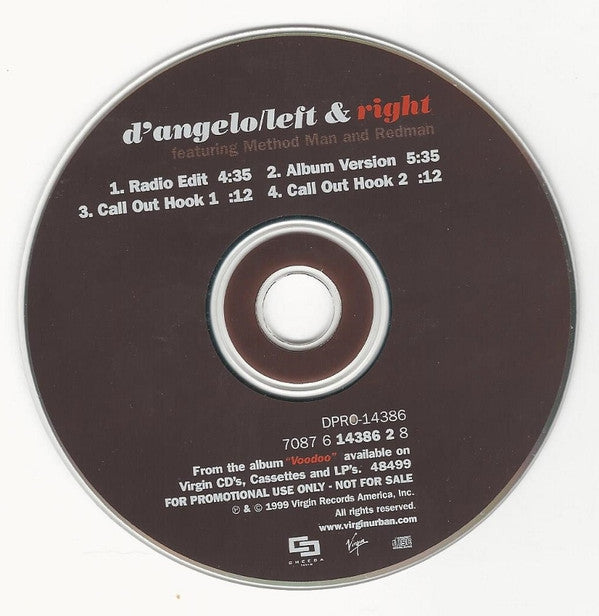 D'Angelo Featuring Method Man & Redman : Left & Right (CD, Single, Promo)