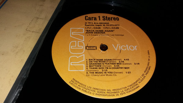 John Denver : Back Home Again (LP, Album, Gat)