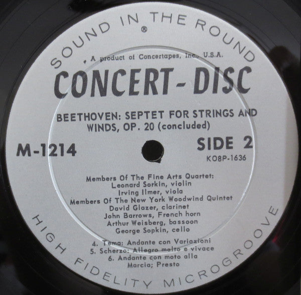 Ludwig van Beethoven, The Fine Arts Quartet, New York Woodwind Quintet, Harold Siegel : Septet For Strings And Winds In E Flat. Opus 20 (LP, Mono)