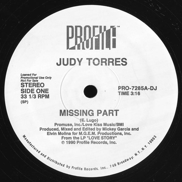 Judy Torres : Missing Part (12", Promo)