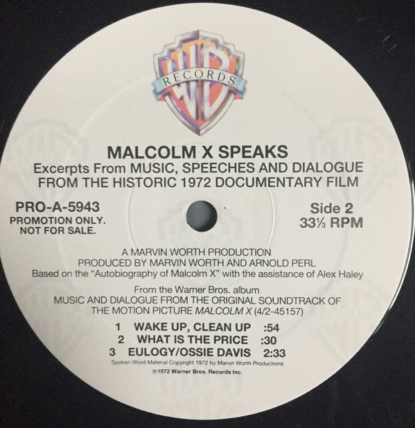 Malcolm X : Malcolm X Speaks (Excerpts From Music, Speeches And Dialogue From The Historic 1972 Documentary Film) (12", Promo)