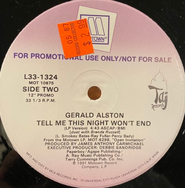 Gerald Alston : Tell Me This Night Won't End (12", Promo)
