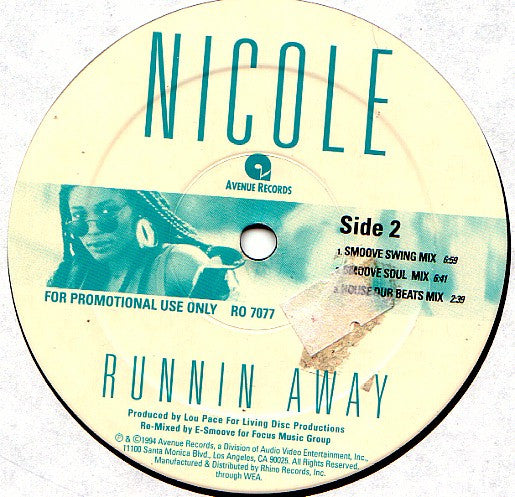 Nicole J McCloud : Runnin' Away (E-Smoove Remixes) (12", Promo)