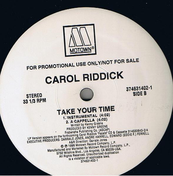 Carol Riddick : Take Your Time (12", Maxi, Promo)