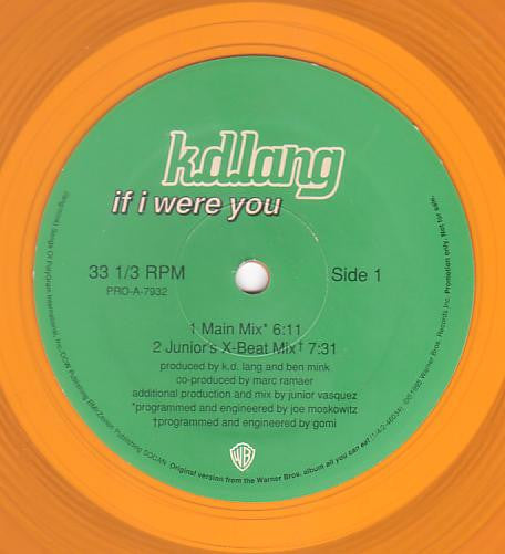 k.d. lang : If I Were You (12", Promo, Ora)