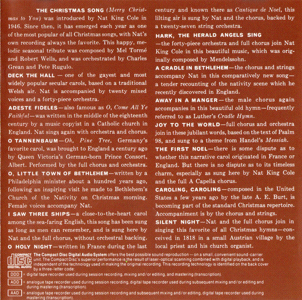 Nat King Cole : The Christmas Song (CD, Album, RE, RM)