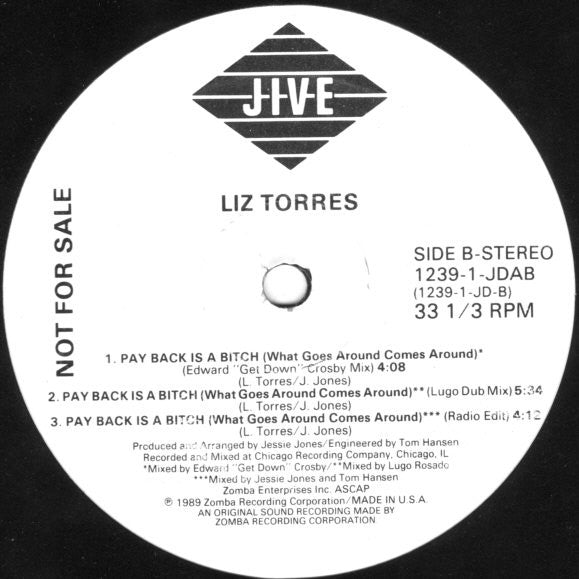 Liz Torres : Pay Back Is A Bitch (What Goes Around Comes Around) (12", Promo)