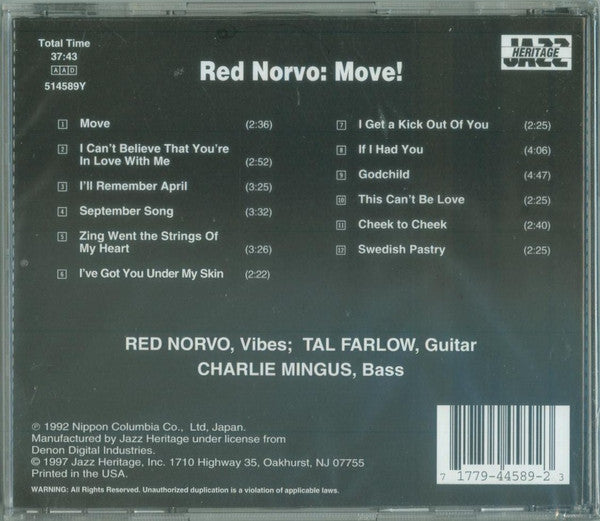 The Red Norvo Trio with Tal Farlow & Charles Mingus : Move! (CD, Album, RE)