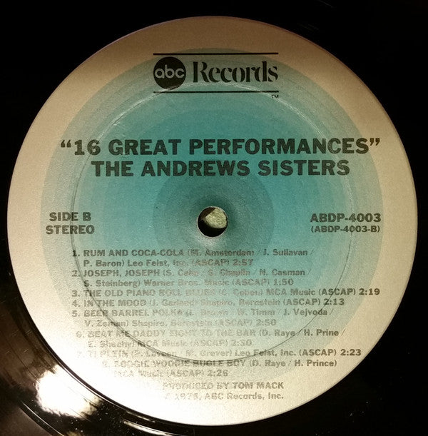The Andrews Sisters : Sixteen Great Performances (LP, Comp)