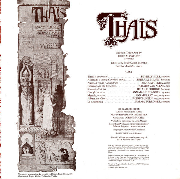Jules Massenet, Beverly Sills, Sherrill Milnes, Nicolai Gedda, John Alldis Choir, New Philharmonia Orchestra, Lorin Maazel : Thaïs (Complete Opera) (3xLP, Quad + Box)