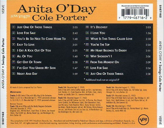 Anita O'Day with Billy May : Anita O'Day Swings Cole Porter With Billy May (CD, Album, RE)