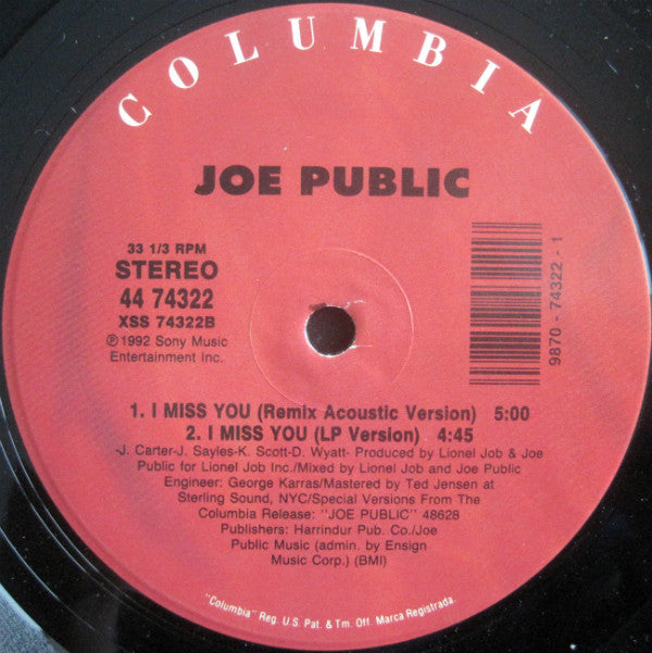 Joe Public : I Miss You (12")