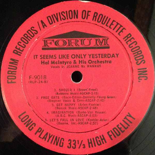 Hal McIntyre And His Orchestra : It Seems Like Only Yesterday (LP, Album, Mono)