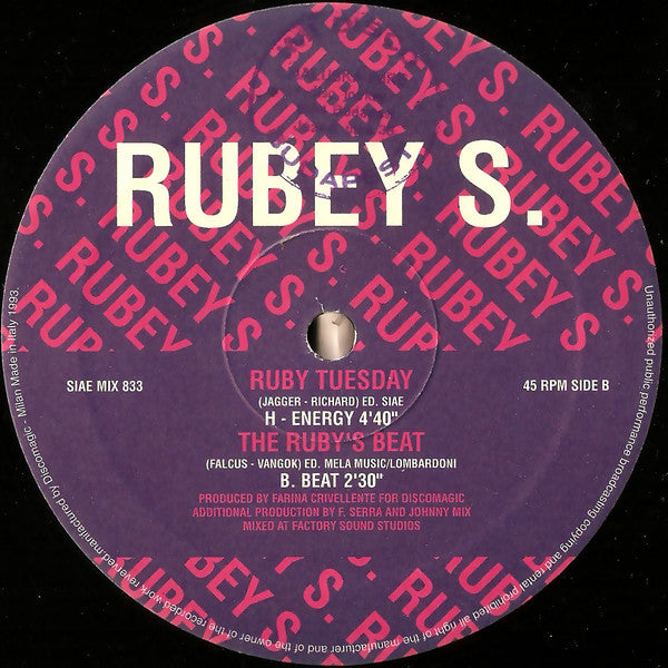 Rubey S. : Ruby Tuesday (Remix '93) (12")