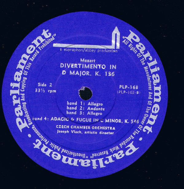 Wolfgang Amadeus Mozart, Czech Chamber Orchestra, Josef Vlach : Eine Kleine Nachtmusik - Divertimento In D Major - Adagio And Fugue In C Major (LP, Mono)