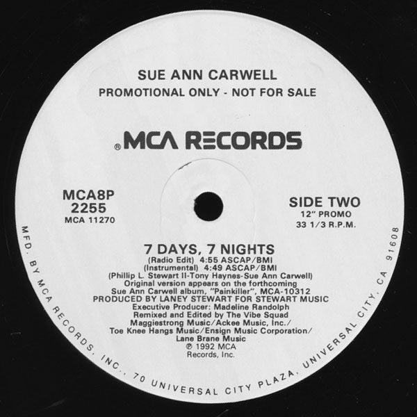 Sue Ann Carwell : 7 Days, 7 Nights (12", Promo)