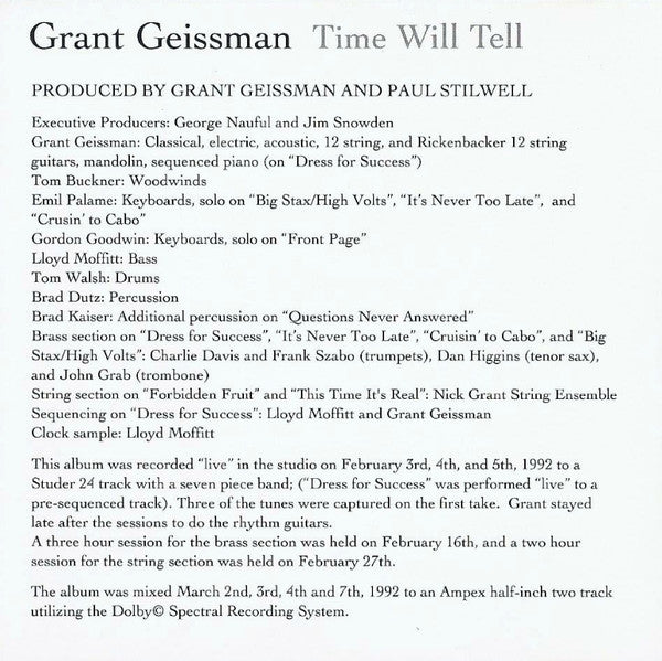 Grant Geissman : Time Will Tell (CD, Album, Club)