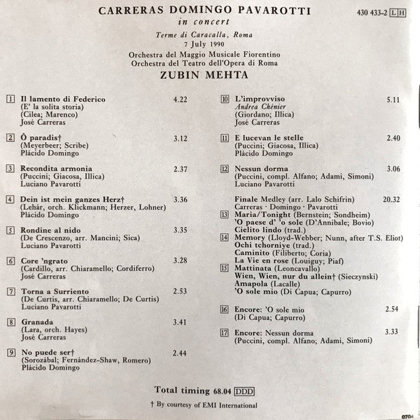 Carreras*, Domingo*, Pavarotti*, Mehta* : In Concert (CD, Album)