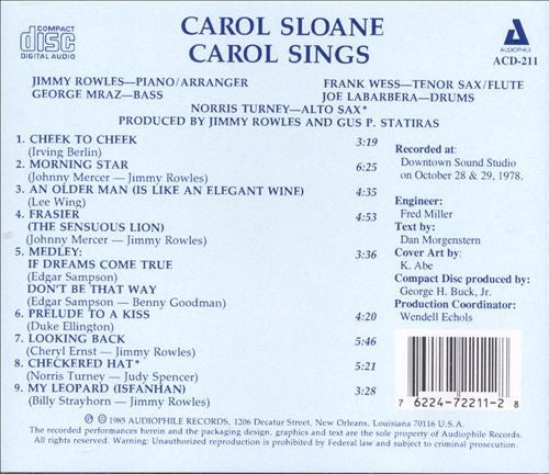 Carol Sloane : Carol Sings (CD, Album, RE)