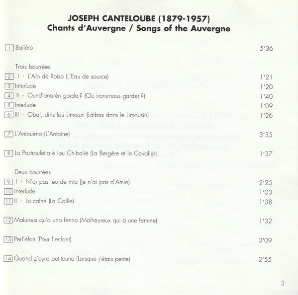 Canteloube* • Emmanuel* -- Dawn Upshaw, Kent Nagano / Orchestre De L'Opéra National De Lyon* : Chants D'Auvergne / Chansons Bourguignonnes (CD, Album, Club)