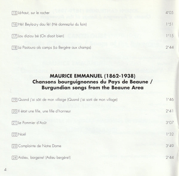 Canteloube* • Emmanuel* -- Dawn Upshaw, Kent Nagano / Orchestre De L'Opéra National De Lyon* : Chants D'Auvergne / Chansons Bourguignonnes (CD, Album, Club)
