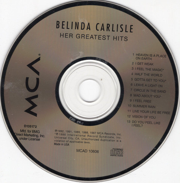 Belinda Carlisle : Her Greatest Hits (CD, Comp, Club)