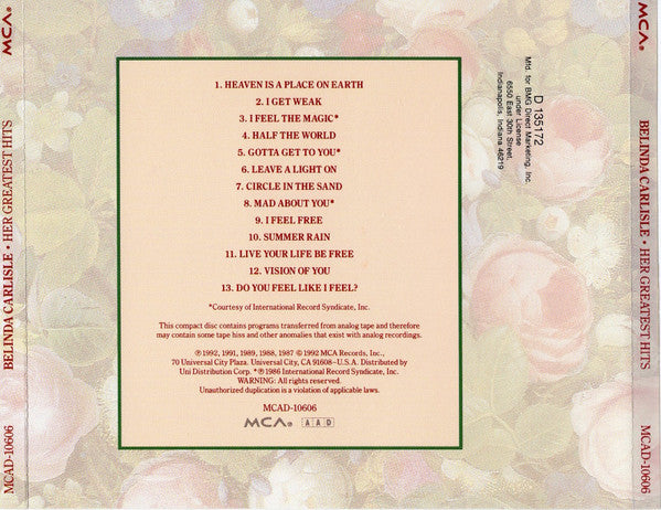 Belinda Carlisle : Her Greatest Hits (CD, Comp, Club)