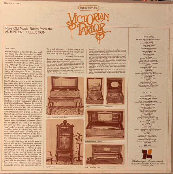 No Artist : Echoes From The Victorian Parlor: Authentic Antique Music Box Recordings From The M. Kinter Collection (LP, Album)