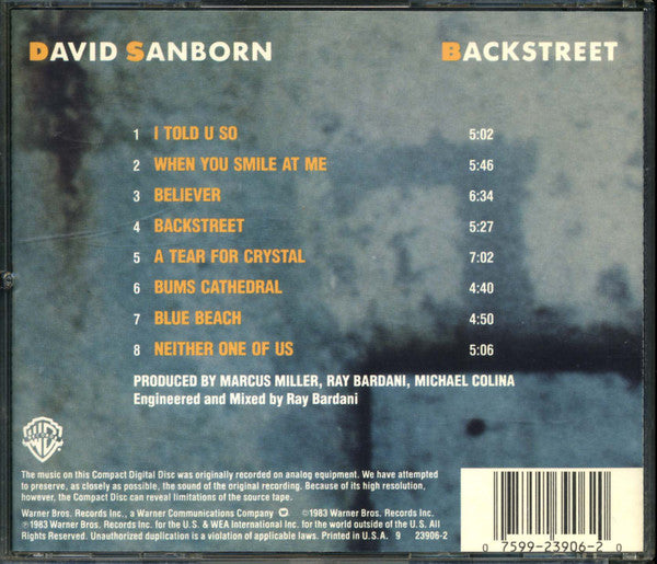 David Sanborn : Backstreet (CD, Album)