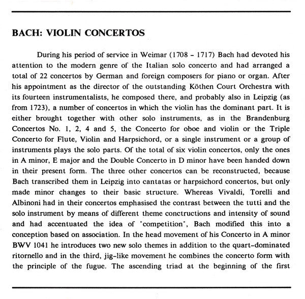 Bach* / German Bach Soloists* • Helmut Winschermann / Christian Altenburger : Violin Concertos (CD, Comp, RE)