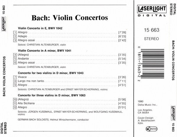 Bach* / German Bach Soloists* • Helmut Winschermann / Christian Altenburger : Violin Concertos (CD, Comp, RE)