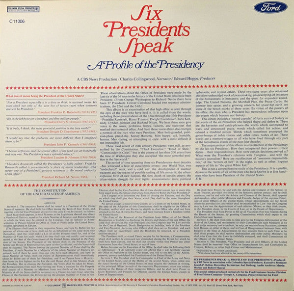 Various : Six Presidents Speak - A Profile Of The Presidency (LP, Album)