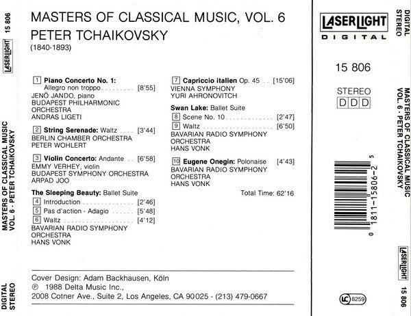 Tchaikovsky* : Masters Of Classical Music, Vol.6 • Peter Tchaikovsky (CD, Comp)