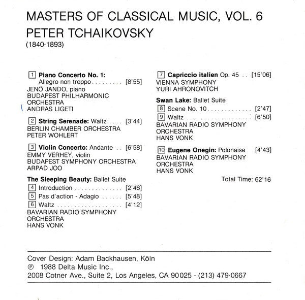 Tchaikovsky* : Masters Of Classical Music, Vol.6 • Peter Tchaikovsky (CD, Comp)