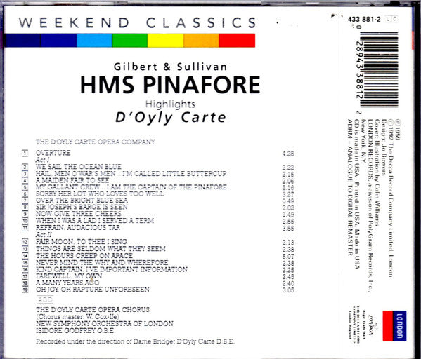 Gilbert & Sullivan, Isidore Godfrey, D'Oyly Carte Opera Company : HMS Pinafore Highlights (CD, Comp, RE)