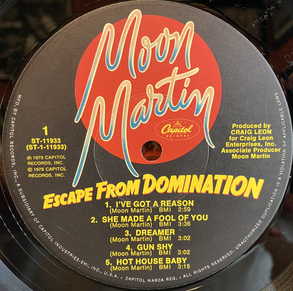 Moon Martin : Escape From Domination (LP, Album, Los)